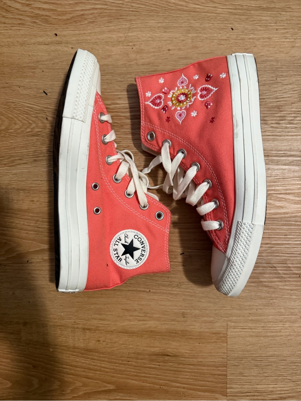 Converse Coral High-Top Sneakers with Floral Embroidery no box